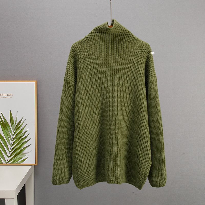 Pull oversize à col montant pour femme – Haut en tricot acrylique doux avec fentes latérales | Pull décontracté d'hiver (blanc/violet/vert)_voghion.com