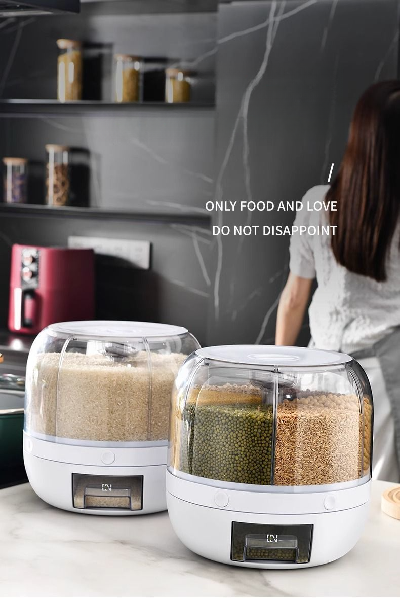 Food Grade Grain Box Container Household Insect-Proof Moisture-Proof Sealed Rotating Divider Rice Jar Storage Bin_voghion.com