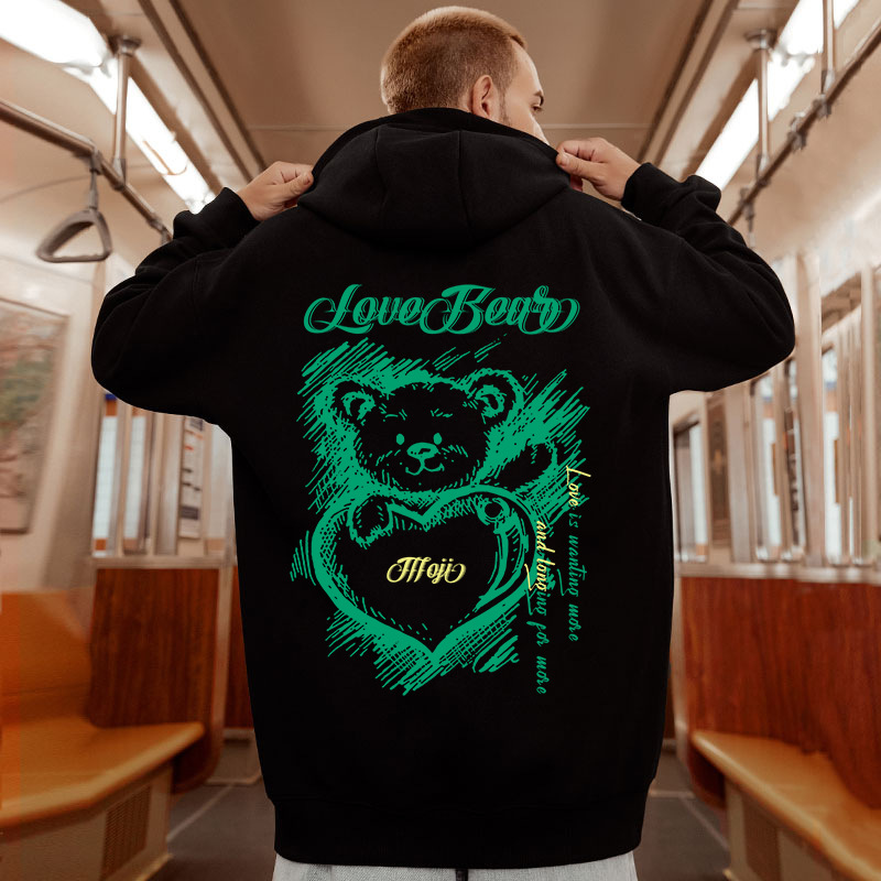 Huamian hoodie men's teddy bear American style autumn winter plush thickened couple outfit large and fat hooded jacket_voghion.com