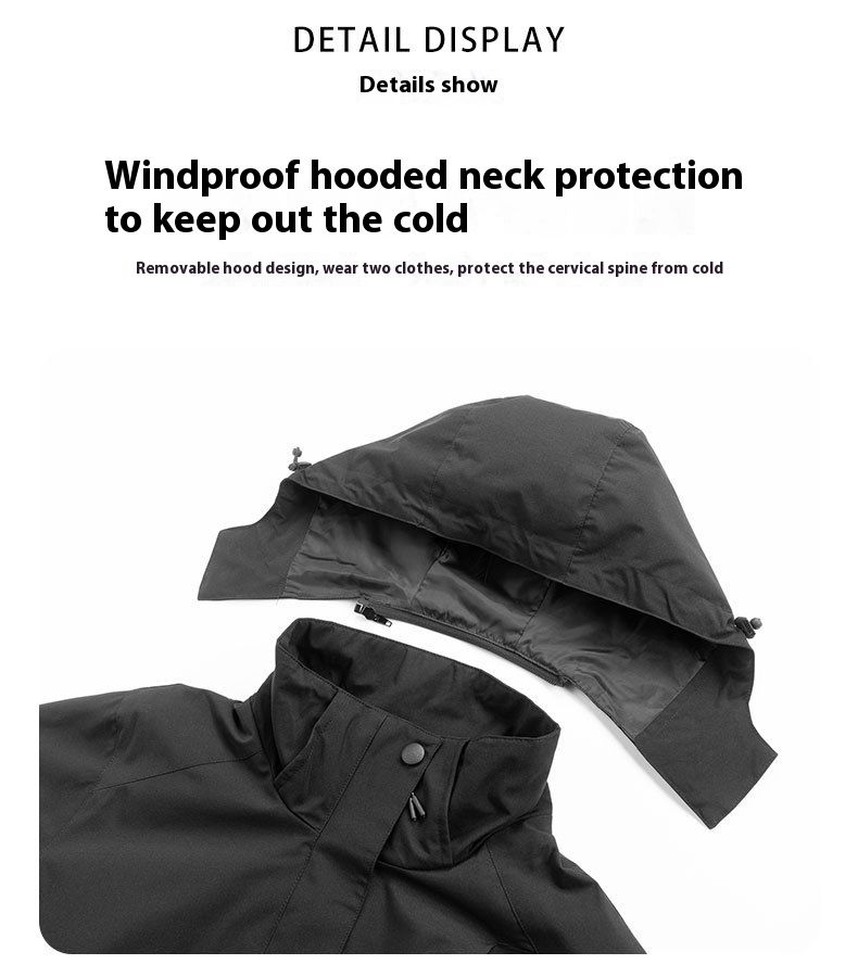 Zweiteiliges Set für den Herbst und Winter im Freien, abnehmbares Fleece für Männer und Frauen, winddichte warme Kapuzenjacke_voghion.com