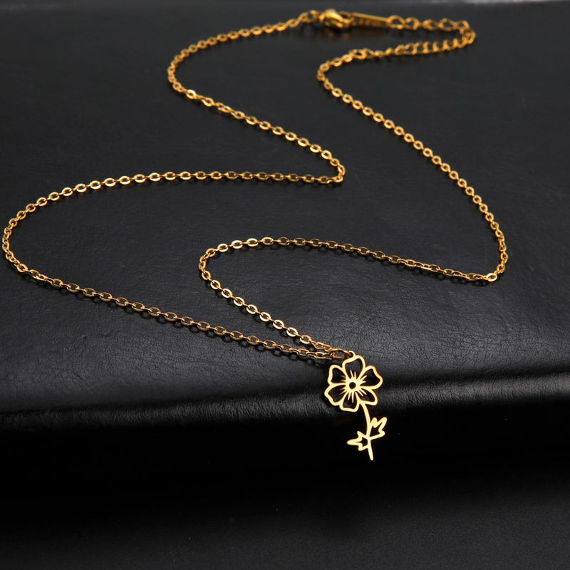 Collier en acier inoxydable Skyrim avec pendentif en forme de fleur et de mois de naissance, cloche de neige, marguerite, rose, bijoux tendance, cadeau d'anniversaire, 2024_voghion.com