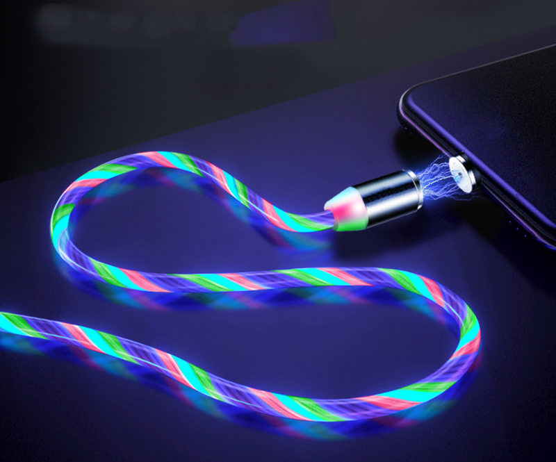 Compatible with Apple; Flowing Ligh Magnetic Streamer Data Line Cable for Iphone Android Typec_voghion.com