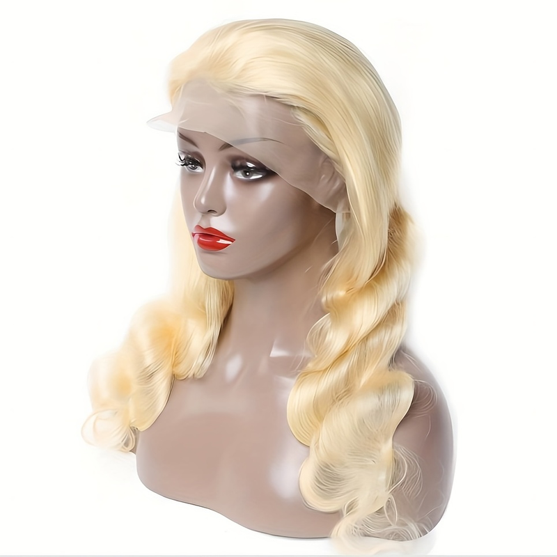 Peluca de cabello humano peruano rubio miel 613, sin pegamento, peluca frontal de encaje ondulado para mujeres y niñas_voghion.com