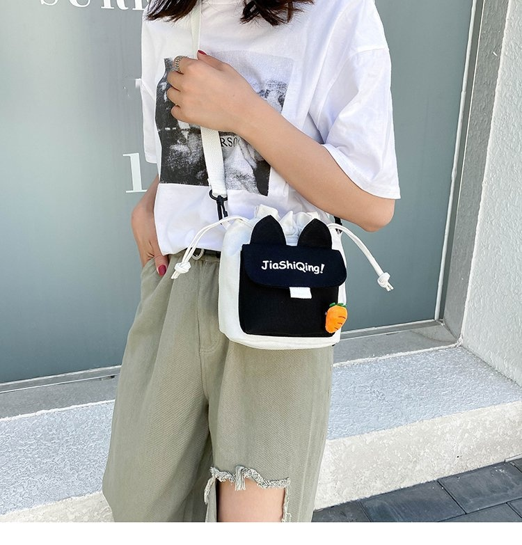 Borsa a tracolla in tela nuova piccola borsa a tracolla a secchiello con coulisse per studenti, fresca e carina per donna_voghion.com