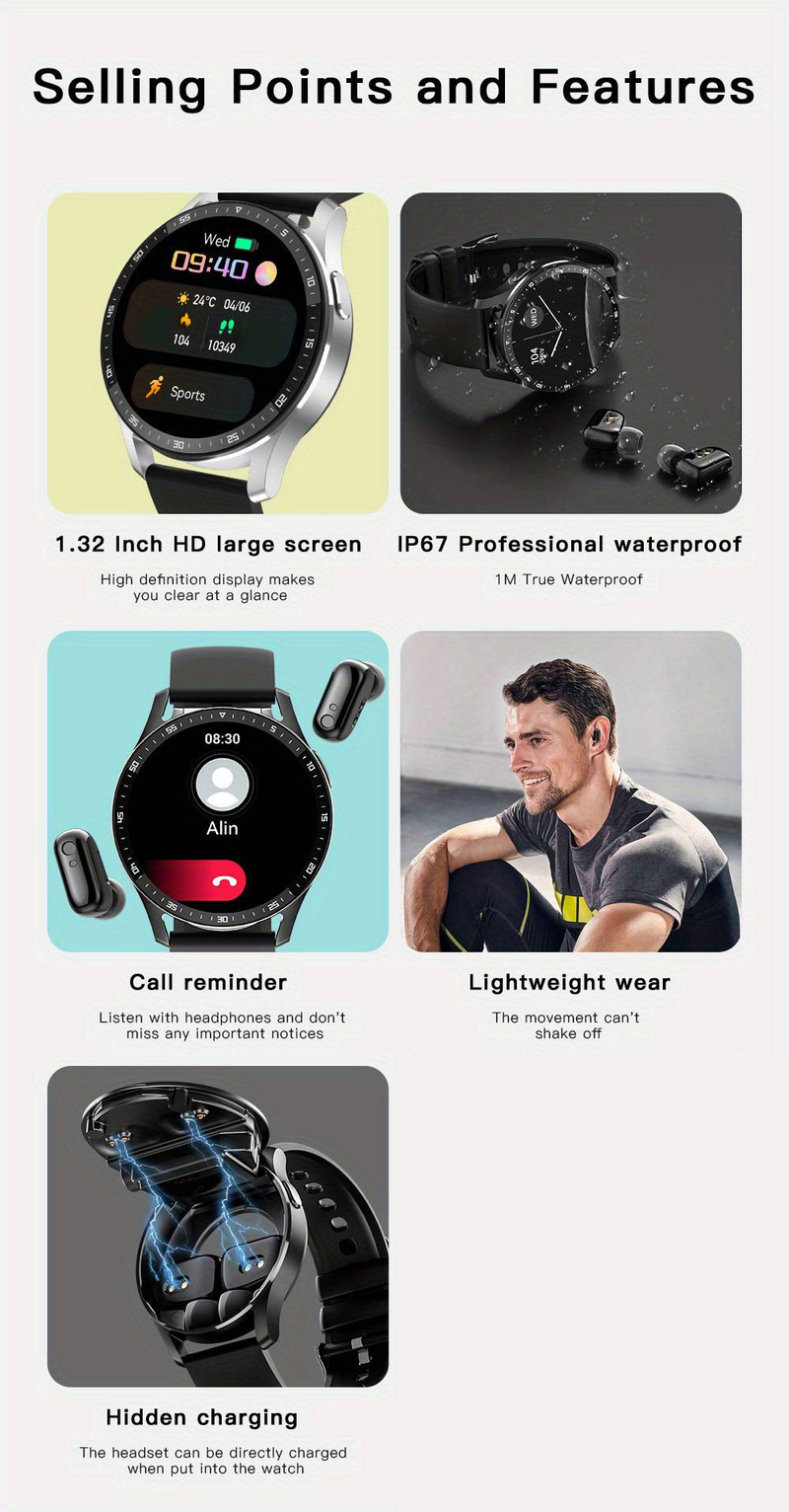 X7 Smart Watch Auricolare Bluetooth 2 in 1 TWS Bluetooth Music Call Orologio sportivo impermeabile ultrasottile IP67_voghion.com