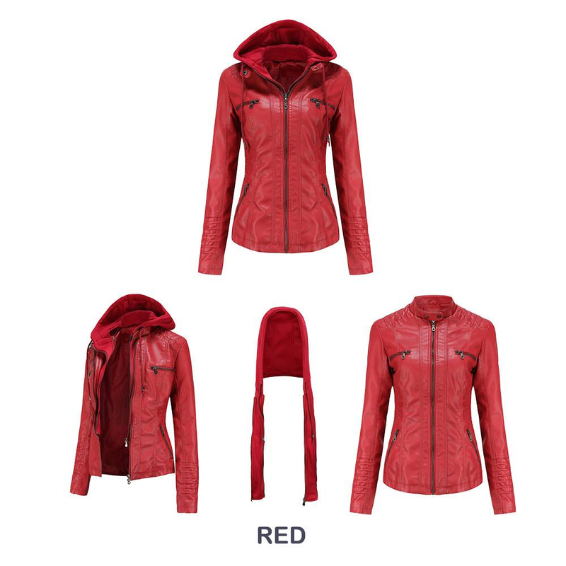 Giacca in pelle con cappuccio in due pezzi, può essere rimossa, giacca in pelle oversize da donna, in pelle lavata PU_voghion.com