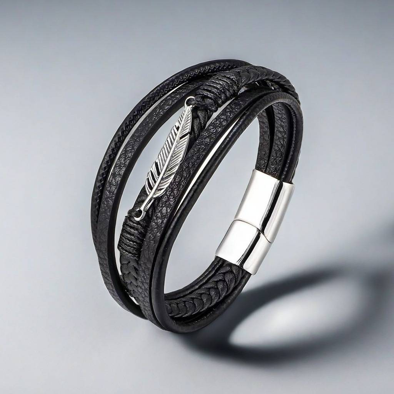 Lederseilarmband Herren Punk-Stil Federarmband_voghion.com
