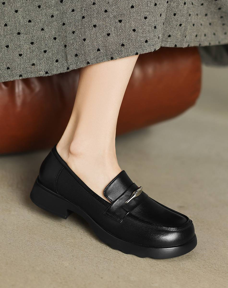 【Soft Sole And Soft Upper, Comfortable Lambskin】Cameido Autumn British Style Slip-on Loafers- 3.5CM Low Heel, Rubber Sole_voghion.com