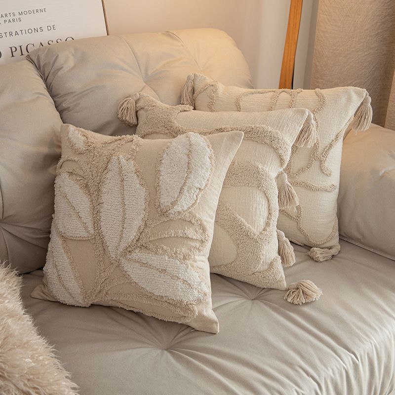 Copricuscini decorativi in stile nordico con nappe e frange per divano letto e soggiorno - Disegni trapuntati geometrici, floreali e a foglia_voghion.com