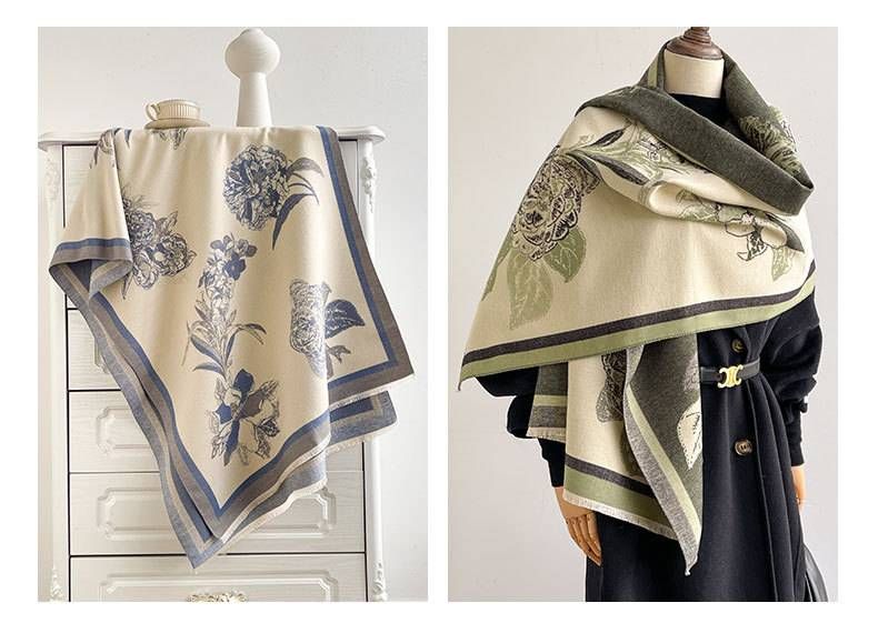 Floral Print Faux Wool Scarf – Lightweight Winter Shawl Wrap With Elegant Embroidery (Korean Style, Versatile Styling, Soft & Warm)_voghion.com