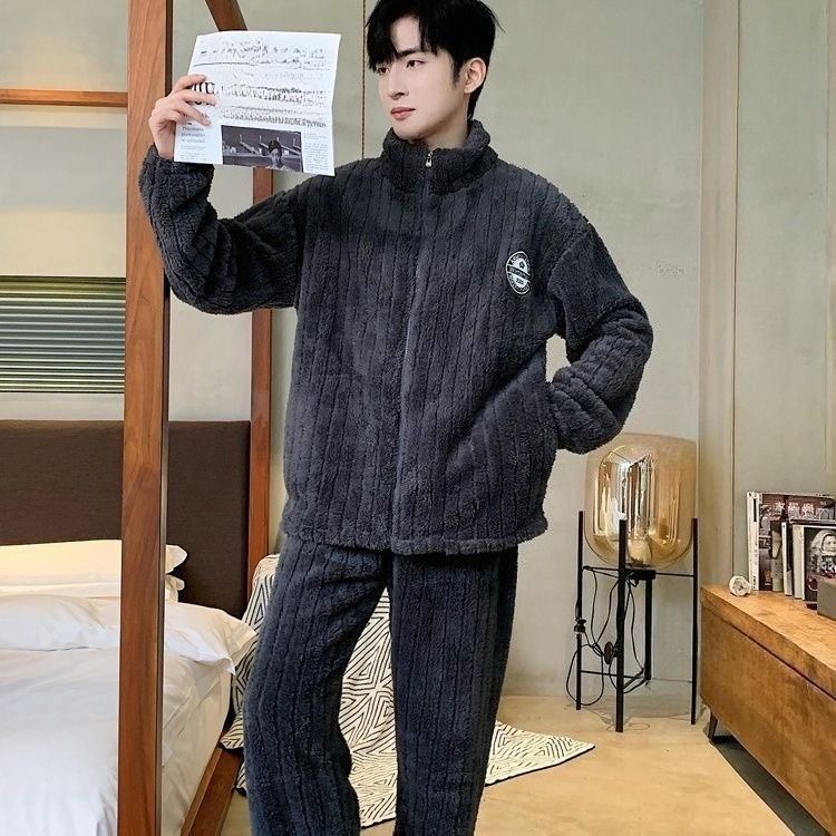 Herren Winterpyjama-Set aus Korallenfleece, dick gefüttert, warm, weich und gemütlich_voghion.com