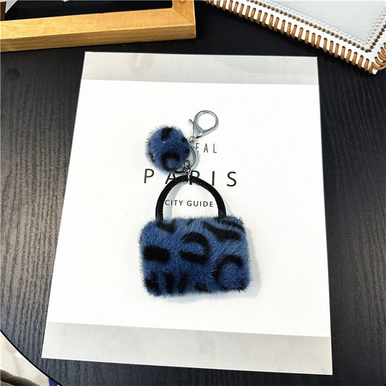 Portachiavi con ciondolo per borsa, motivo leopardato, creativo, per studenti, con ciondolo in peluche e cartone animato, portachiavi per auto, ciondolo con palla di pelo, accessori_voghion.com