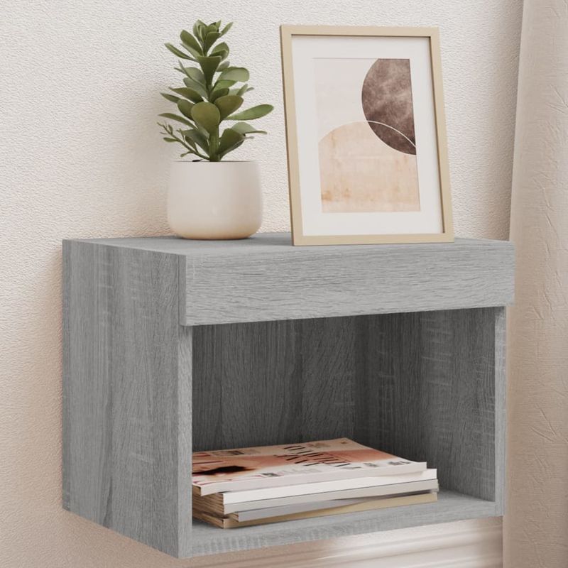 Wand-Nachttische mit LED-Leuchten 2 Stk. Grau Sonoma_voghion.com