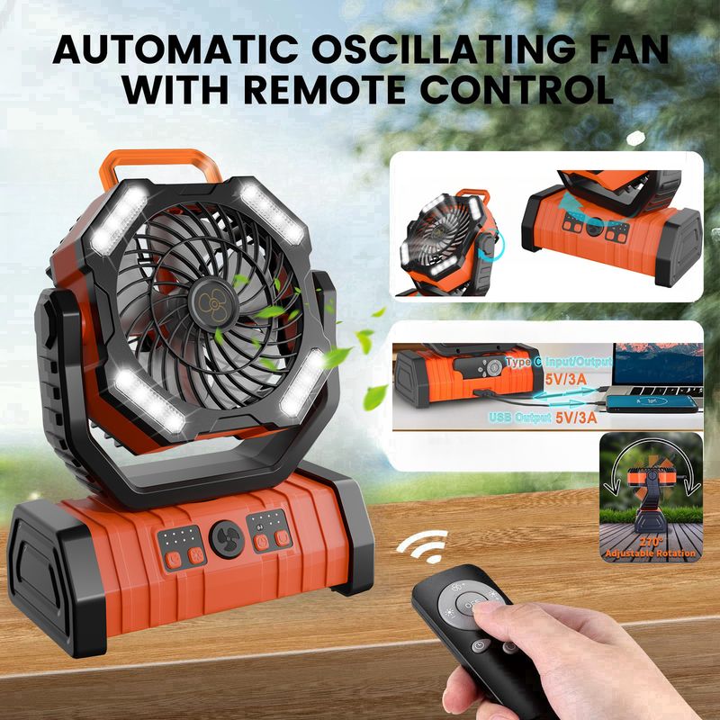 20000mAh Outdoor Camping Fan Light Portable Usb Charging Large Capacity Remote Control Shaking Head Lighting Camping Tent Fan_voghion.com