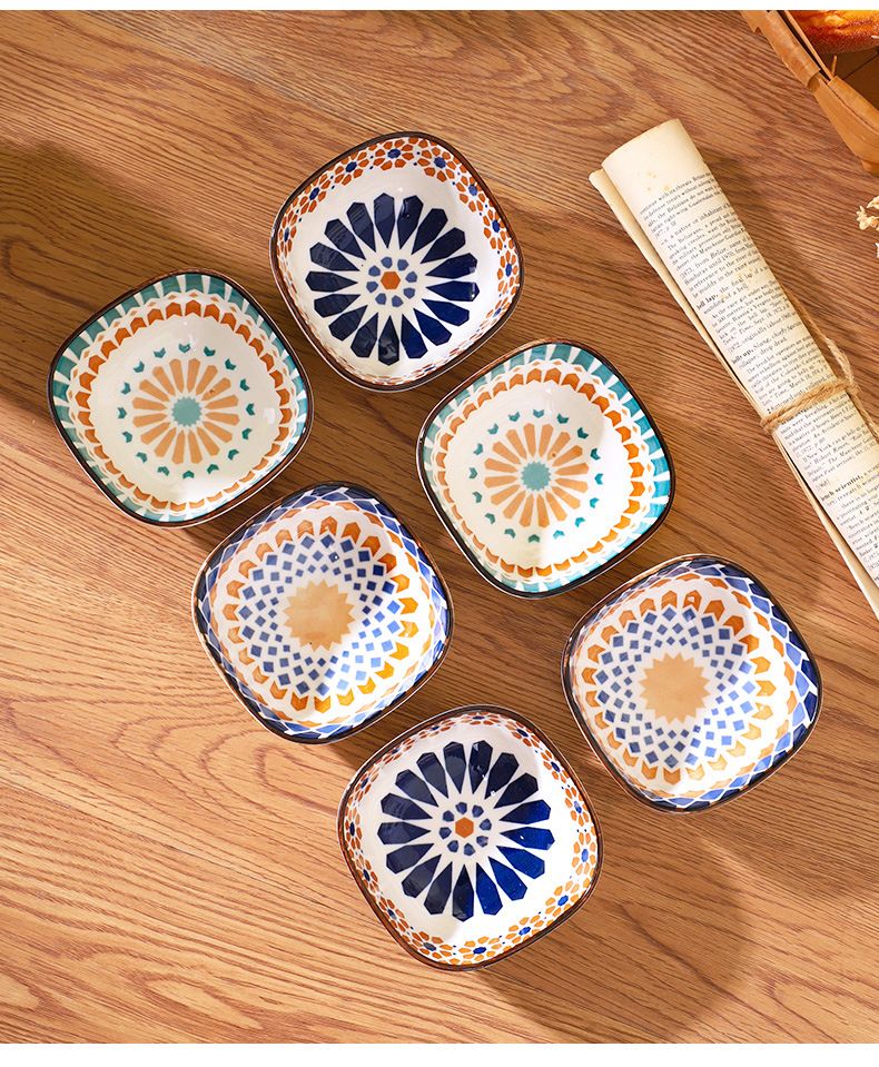 Bohemian Ceramic Flavor Japanese Style Household Soy Sauce Snack Plate Points Redemption Gift Tableware Set_voghion.com