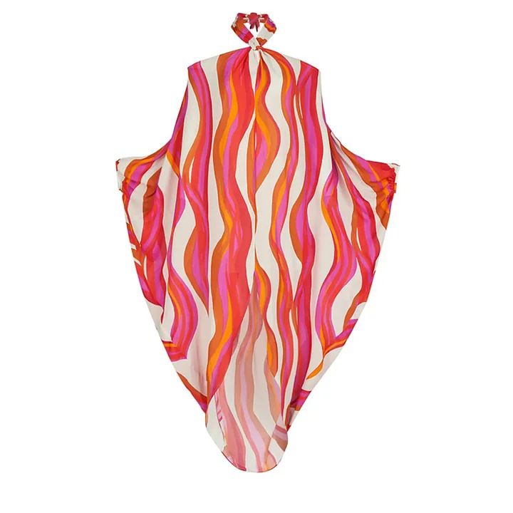 Maillot de bain une pièce imprimé rayé à col en V profond et ensemble de couverture pour femmes_voghion.com