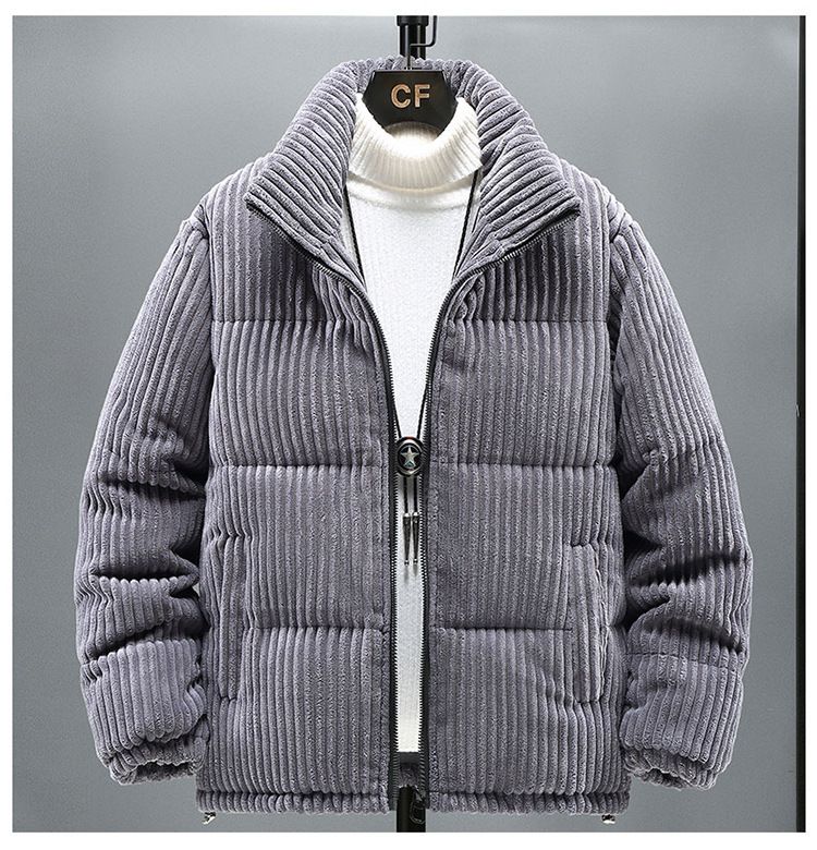 Piumino in velluto a coste da uomo - Cappotto invernale ampio e spesso con collo alto, stile streetwear retrò (M-5XL, cachi/nero/grigio scuro)_voghion.com