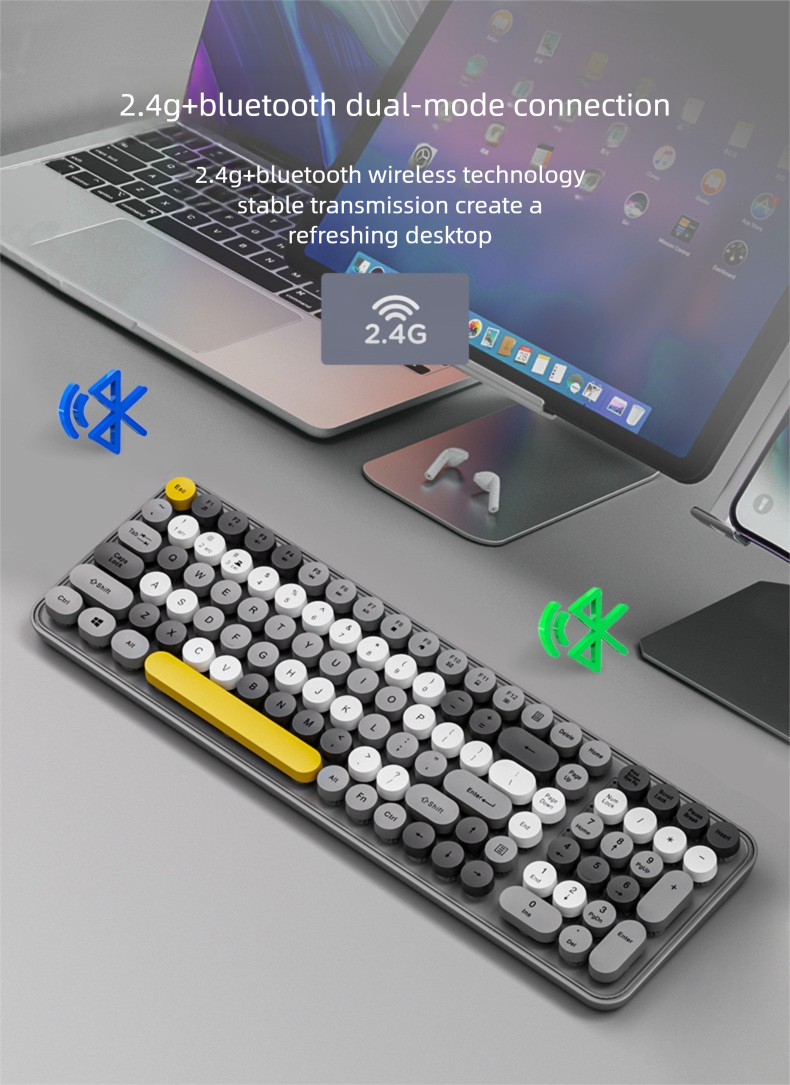 Wireless Keyboard Mechanical Feel Silent Computer Bluetooth Charging High-Value Girls Office Punk Mouse Set_voghion.com