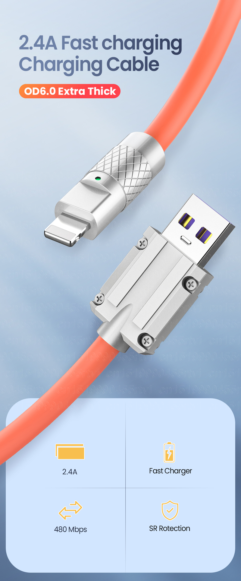 USB OD6.0 Charging Cable For iPhone 14 13 12 11 Pro Max XS 6s 7 8 Plus Extra Thick Soft TPE Phone Charger Cord_voghion.com