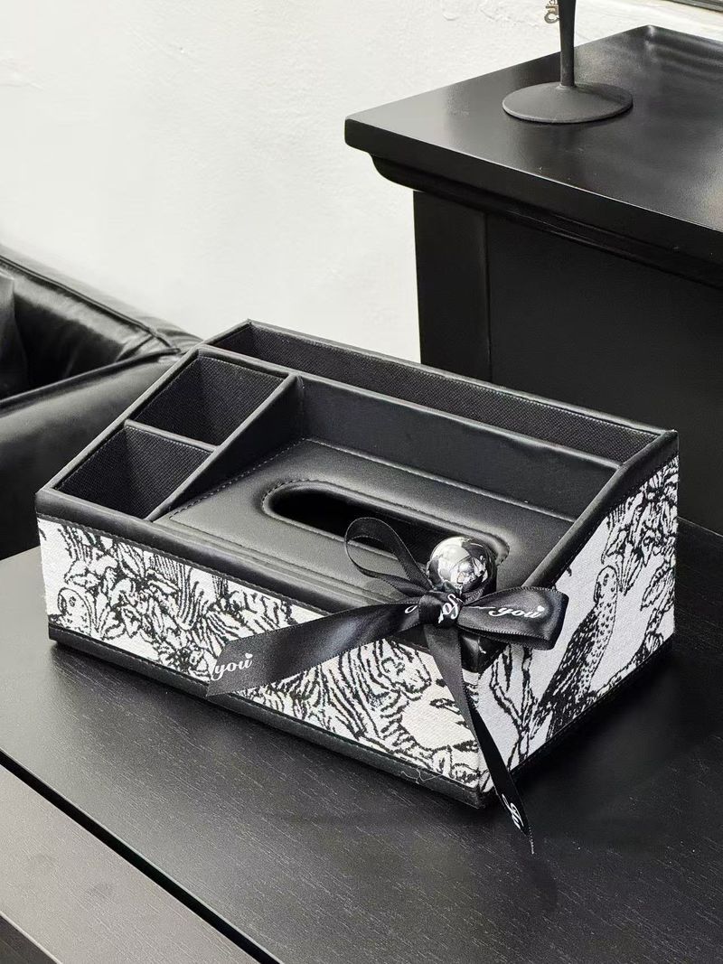 Portafazzoletti di lusso in pelle floreale - Organizer multifunzionale per auto e soggiorno con spazio laterale (motivo di tessuto casuale)_voghion.com