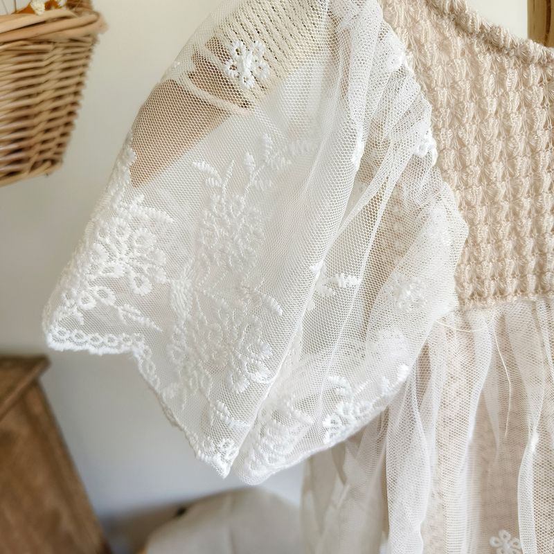 Mother & Kids Baby jumpsuit Korean version baby girl lace summer flying sleeves fart clothes newborn 100 days old princess skirt_voghion.com