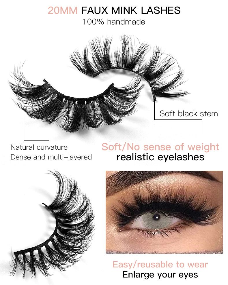 False Eyelashes 20 Pairs Of Mixed Mink Eyelashes In Boxes, False Eyelashes, Hard Stems, Thick And Curled Eyelashes_voghion.com