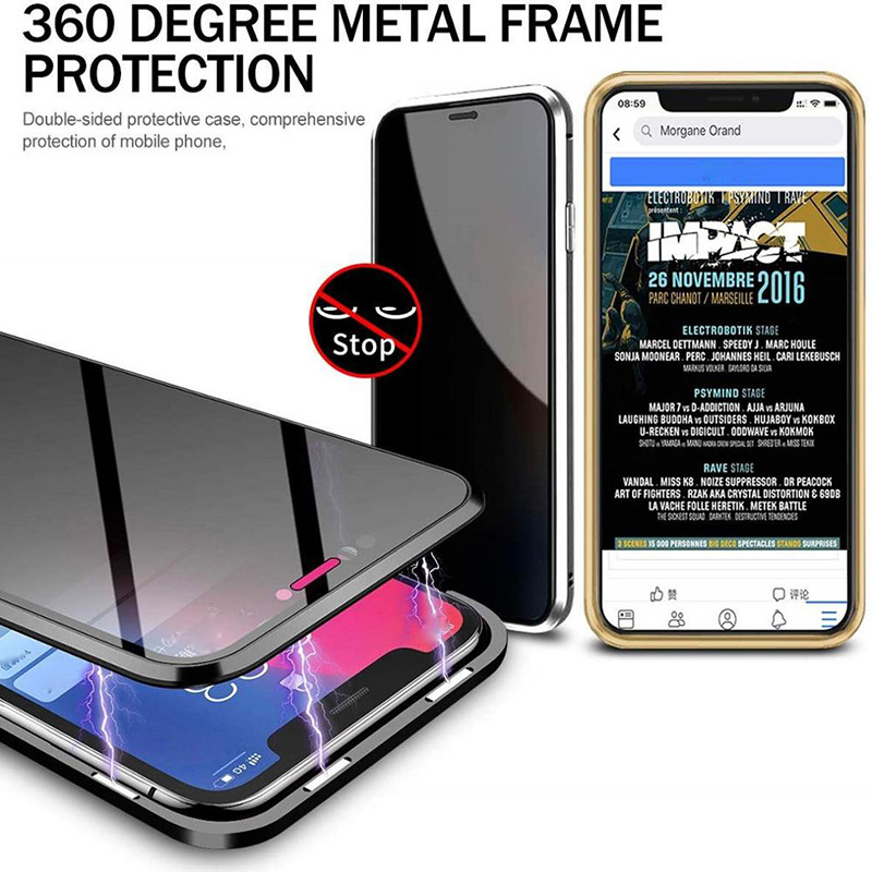 Funda magnética de privacidad para iPhone 14 13 12 11 Pro Max 12Mini 13Mini X XR Cubierta de metal de vidrio templado anti-mirones de doble cara para iPhone 8 7 Plus SE2_voghion.com