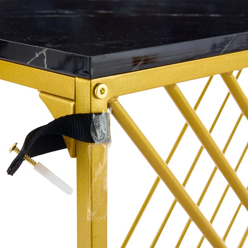 Console noire avec pieds dorés, 100 x 35 x 77 cm, table d'entrée en MDF brillant, table de couloir, buffet, table d'appoint, style vintage_voghion.com