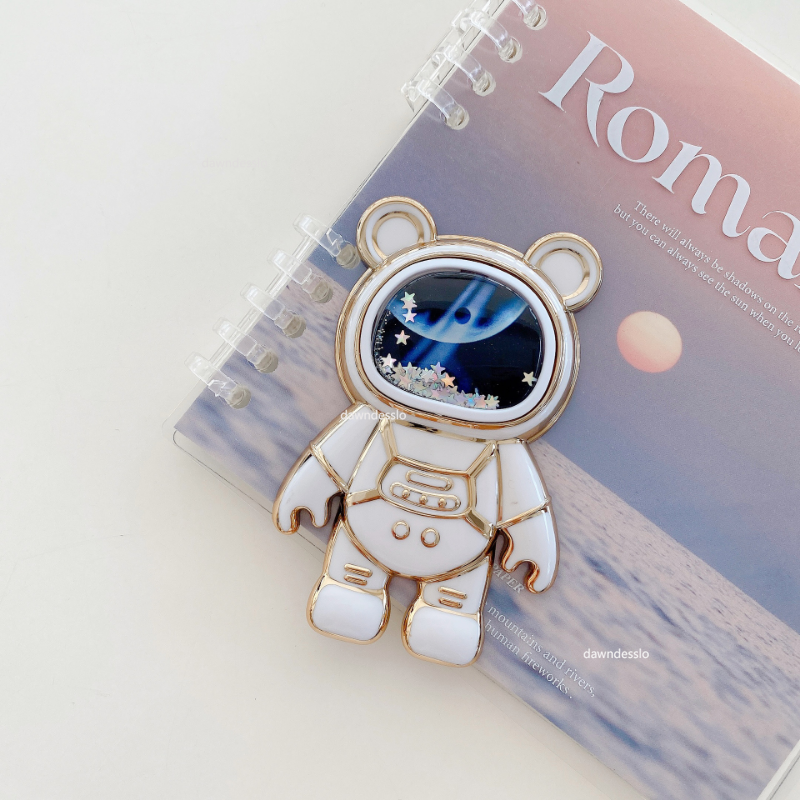 Faltbare Desktop-Halterung Kawaii Cartoon-Ständer Niedlicher flüssiger Treibsand-Astronauten-Ständerhalter Telefonhalter Schreibtischzubehör_voghion.com