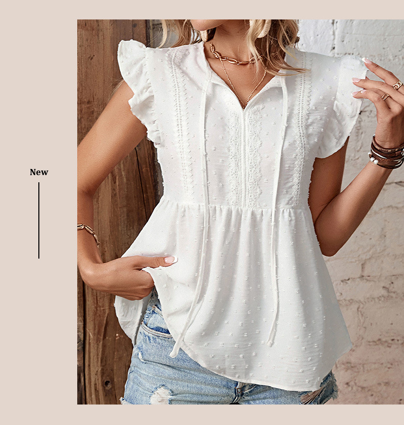 White Sleeveless Design Ruffled Shirt_voghion.com