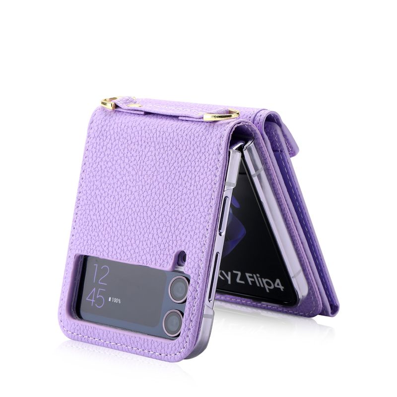 Bolsa de moedas com zíper Bolsa de couro transversal Bolsa carteira para Samsung Z Flip 6 4 5 3 Flip3 Alça de pescoço Alça de ombro Capa porta-cartão_voghion.com