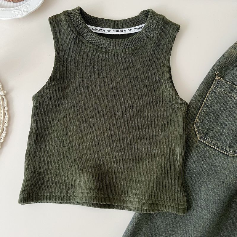 Giacca a maniche lunghe con temperamento coreano per ragazze in stile autunno 2024, completo in denim per bebè 67386_voghion.com