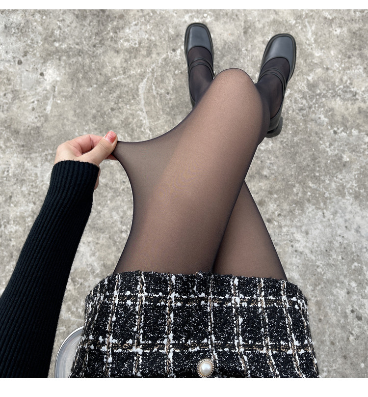 Calças de uma peça translúcidas pretas sexy femininas engrossadas mais meias pretas de veludo falso leggings translúcidos e meia-calça_voghion.com