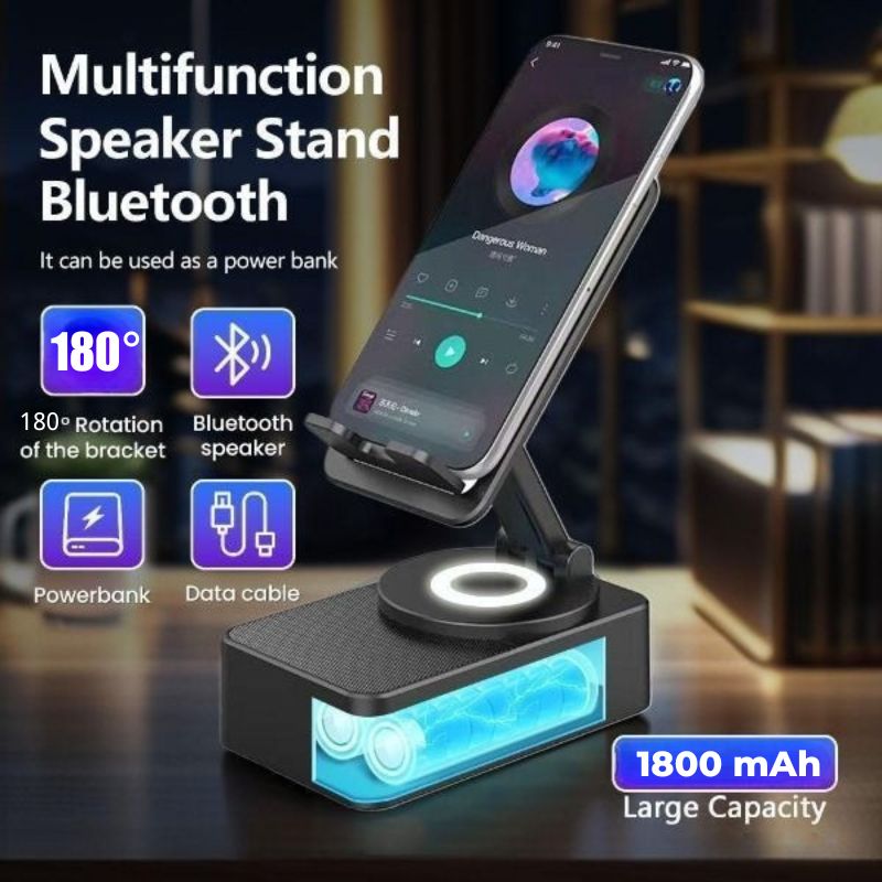 3000mAh 3in1 Bluetooth Speaker Wireless Speaker Phone Power Bank Foldable Phone Stand With Anti-Slip Pads For Video_voghion.com