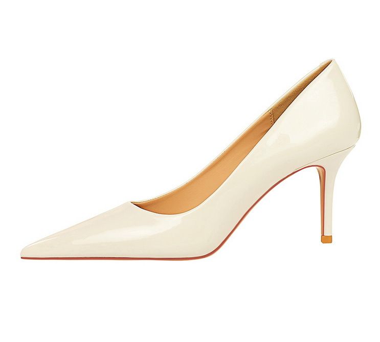 Dámské třpytivé lakované kožené lodičky na vysokém podpatku s tenkou, mělkou špičatou špičkou_voghion.com