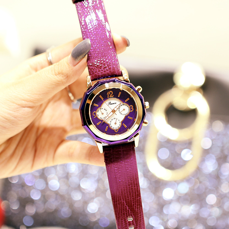 Modische Damen-Multifunktionsuhr mit Nachtlicht, 2035, echtes Leder, wasserdicht, Gezeitenuhr_voghion.com