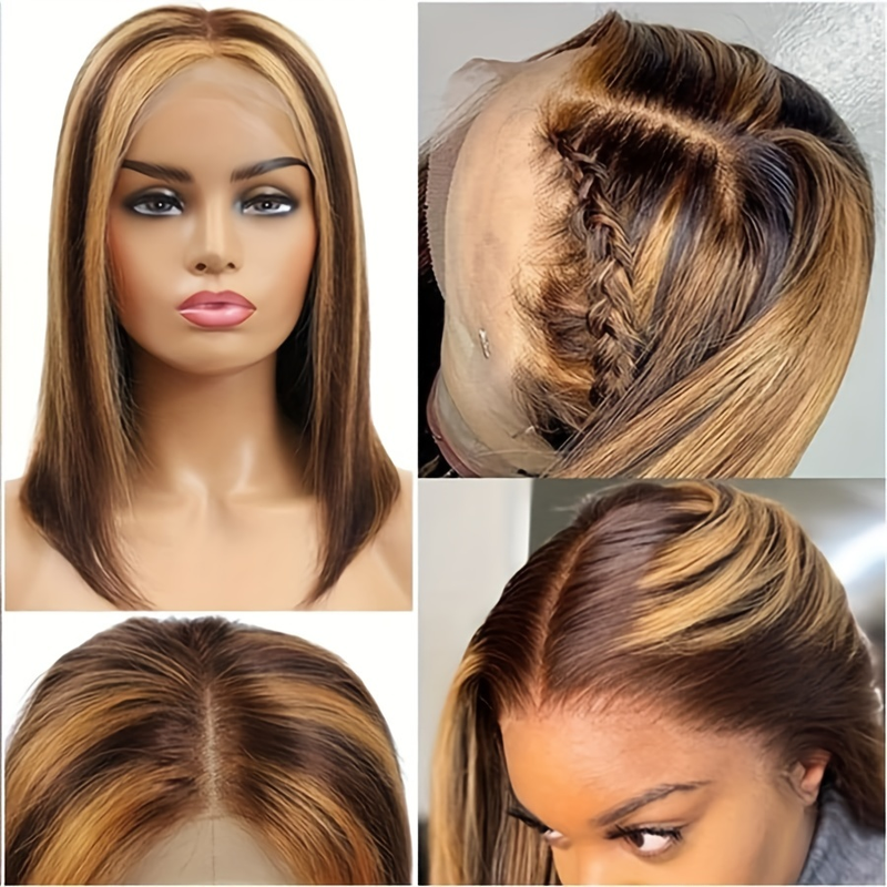 13*4 Pizzo Liscio Onda Diritta Capelli Corti P4/27 Evidenziato Colore Corrispondenza 100% Capelli Umani Linea di Capelli Naturali_voghion.com