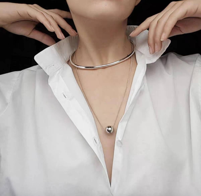 Small fashion simple design with a handsome texture of layered round ball necklace collar combination_voghion.com