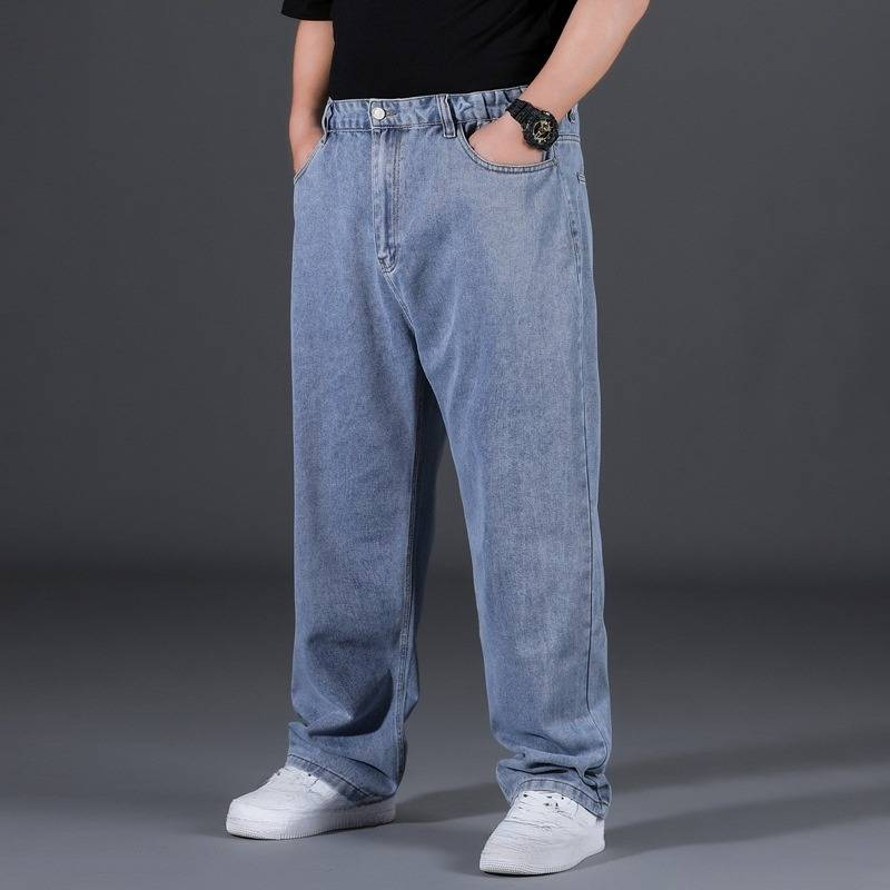 Plus Size Herenkleding Herfst En Winter Jeans Heren Losse Rechte Plus Size Heren Dikke Hoge Taille All Match Dikke Man Wijde Pijpen Broeken_voghion.com