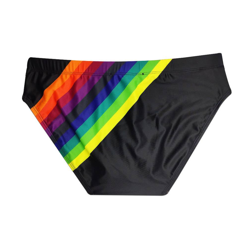 Men's Swimming Trunks With Rainbow Print, Low Waist, Men's Triangle Swimming Trunks, Cup Cover, Anti-embarrassment Tie, Beach Pants_voghion.com