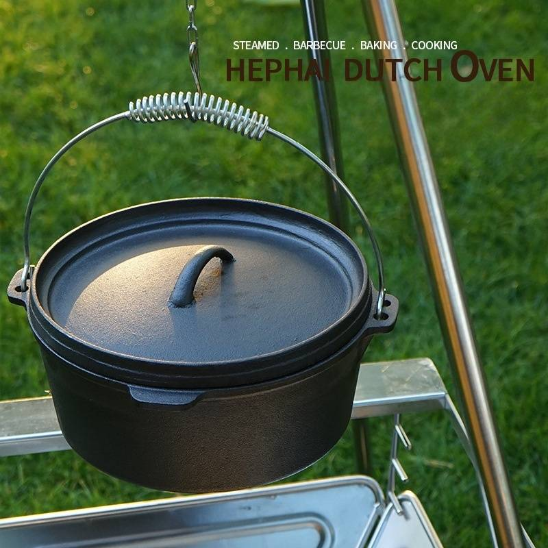 Cocotte en fonte - Batterie de cuisine de camping robuste pour ragoûts, soupes et rôtis - Parfaite pour la cuisine en plein air et le barbecue_voghion.com