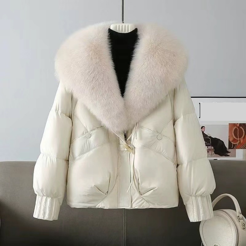 Winterjas voor dames met capuchon van imitatiebont, korte gewatteerde jas, warme fleecevoering voor casual gebruik en woon-werkverkeer_voghion.com