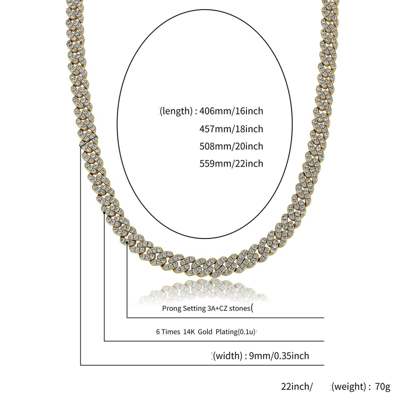 Men And Women's Jewelry 9mm Cuban Link Chain With Micro-Pave Zirconia, Spring Clasp Necklace And Bracelet Set, Hip Hop Unisex Fashion Accessory_voghion.com