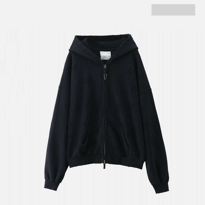 Distressed Zip-Up Hoodie With Washed Effect - Vintage Pullover With Ripped Details & Streetwear Vibe_voghion.com