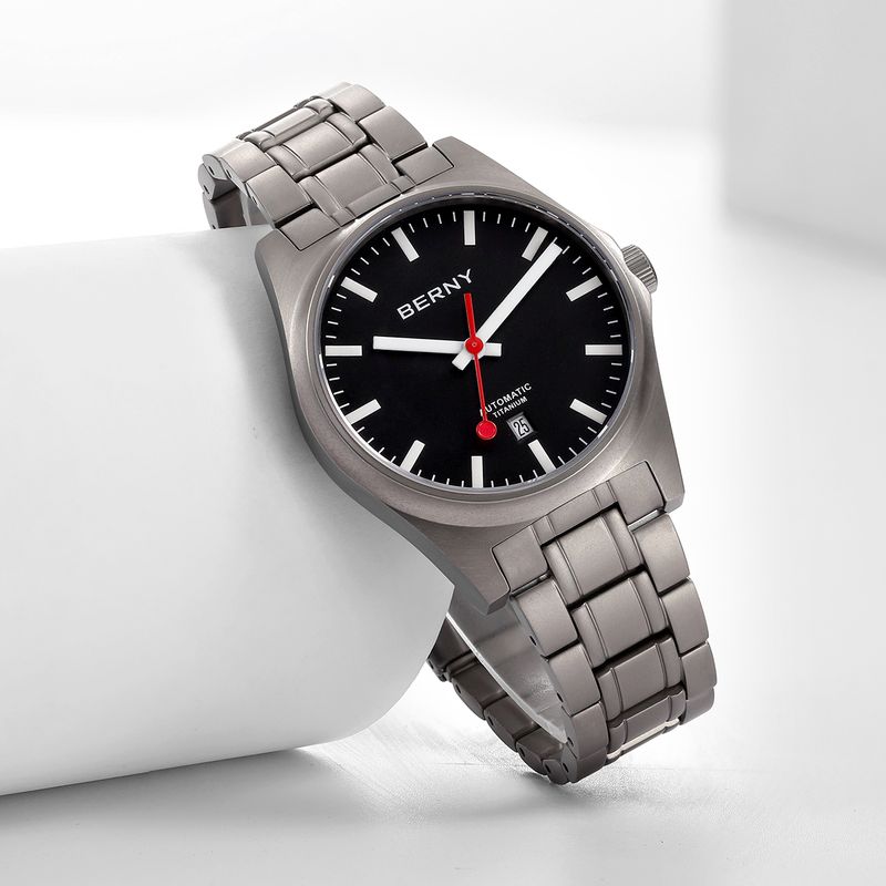 Orologi automatici in titanio BERNY da uomo, impermeabili fino a 10 ATM, analogici, meccanici, con data, super luminosi, in cristallo di zaffiro, orologio da polso minimalista_voghion.com