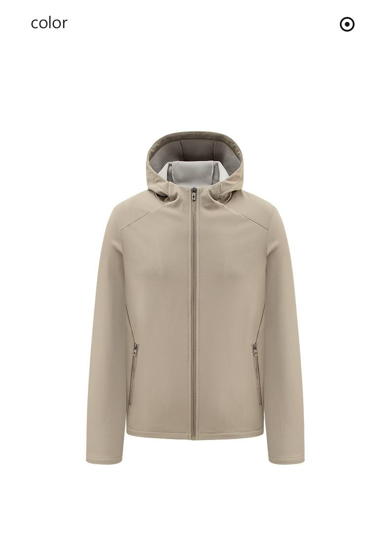 Giacca softshell elasticizzata in nylon a 4 vie da uomo, impermeabile, traspirante e resistente, con cappuccio (nero, cachi, blu navy, bianco-viola)_voghion.com