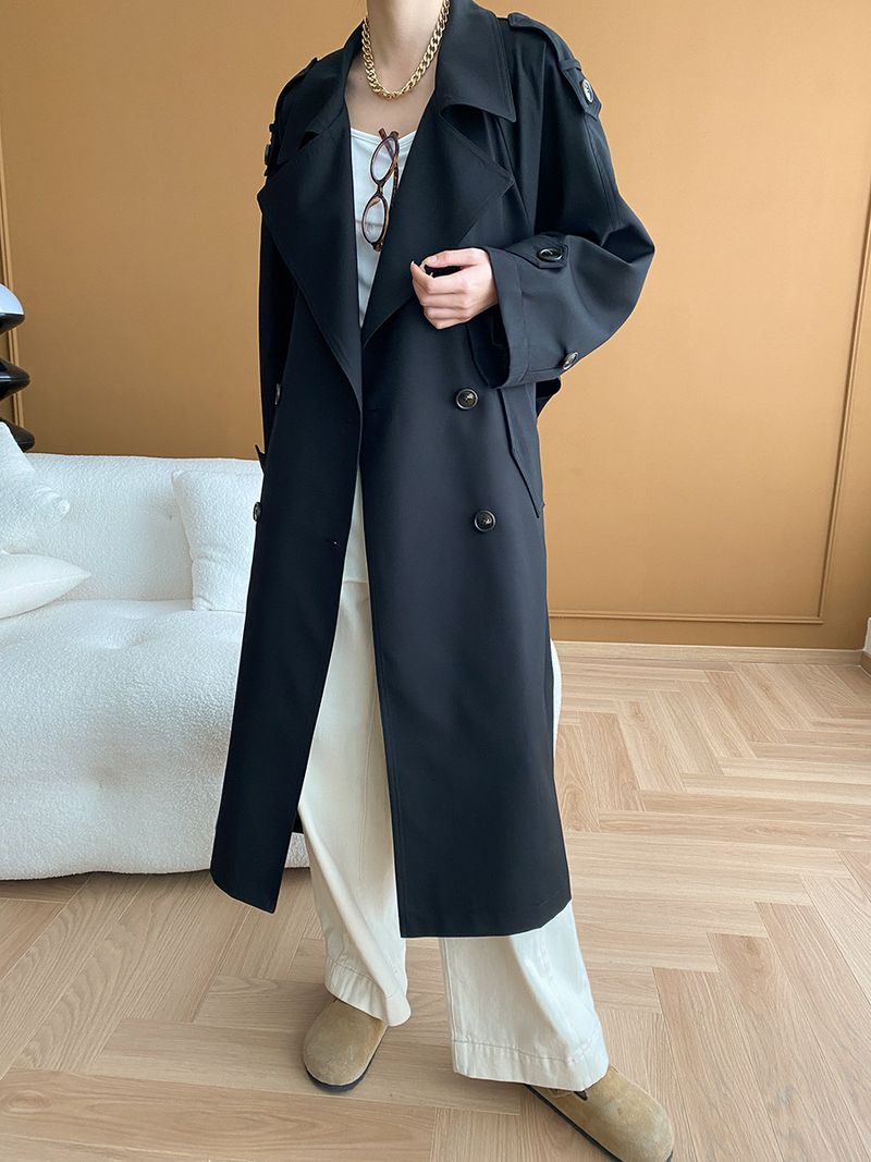 Trench lungo doppiopetto minimalista di lusso da donna, antipiega, per autunno inverno_voghion.com