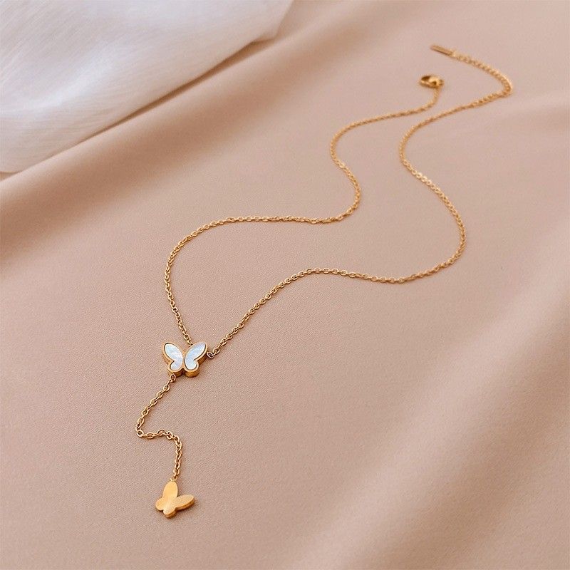 Collana a forma di farfalla in oro per donna, collana lunga e delicata, placcata in oro 18k/argento, con ciondolo a forma di Y, collane a catena con perline a strati alla moda_voghion.com