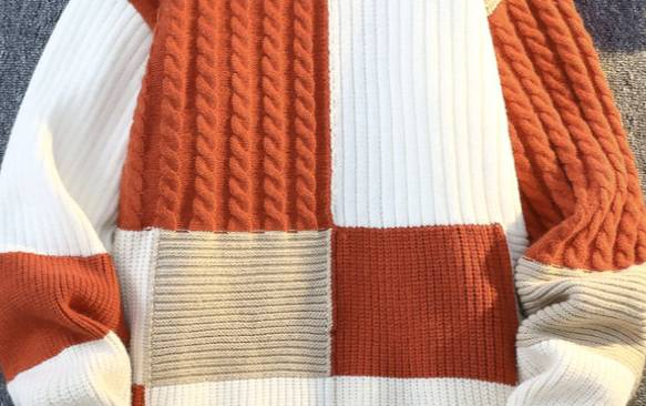 Men’s Relaxed-Fit Round Neck Sweater – Thick Knit Pullover With Embroidered Badge (Grey/Black/Orange/Green, M-4XL)_voghion.com