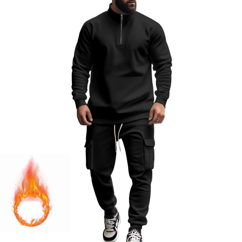 Fleecegefüttertes Sweatshirt-Set mit Viertelreißverschluss für Herren – Slim Fit Thermo-Jogging-Outfit für Herbst und Winter_voghion.com